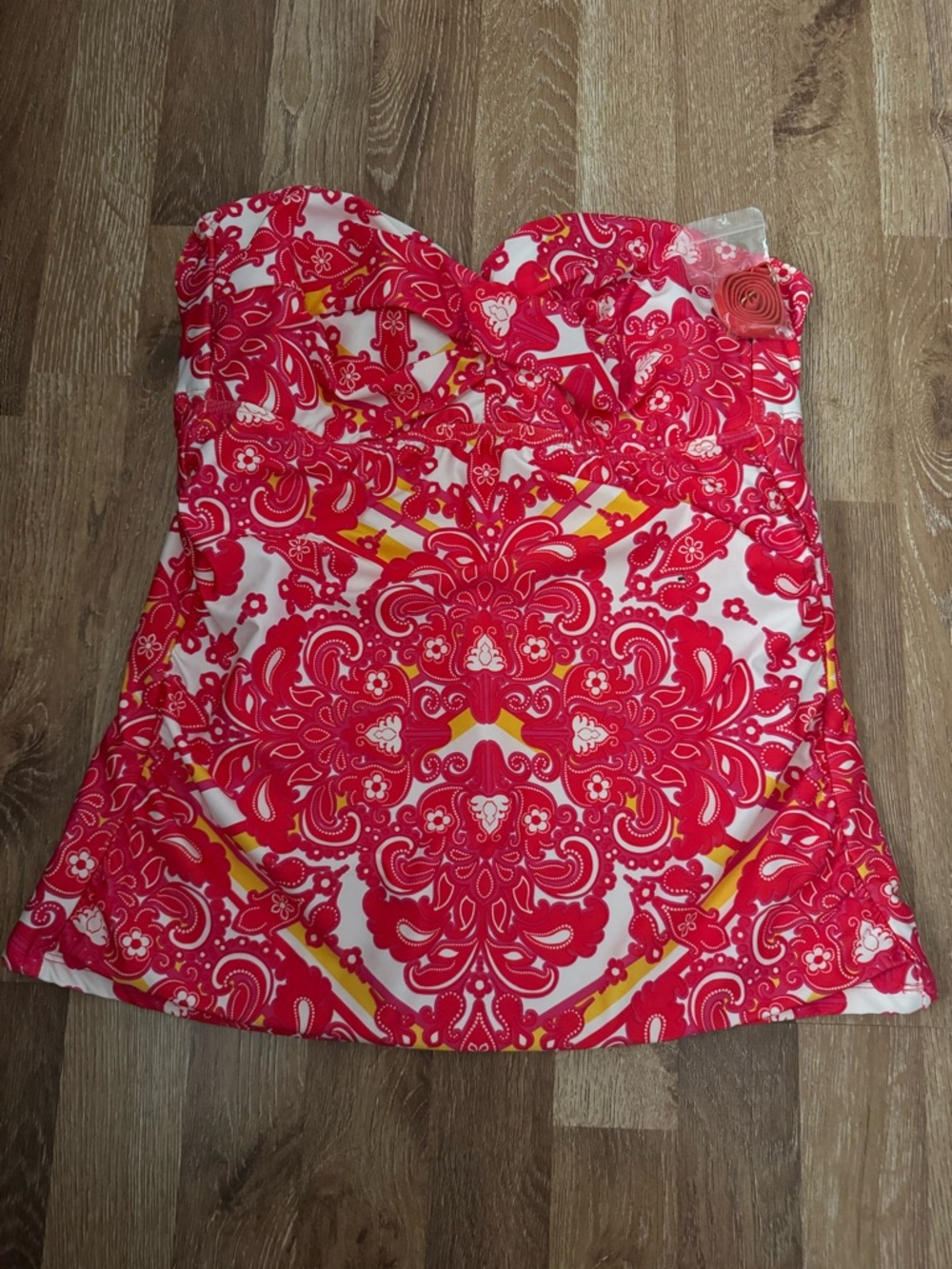 Athena Red and White Printed Women’s Swim Top